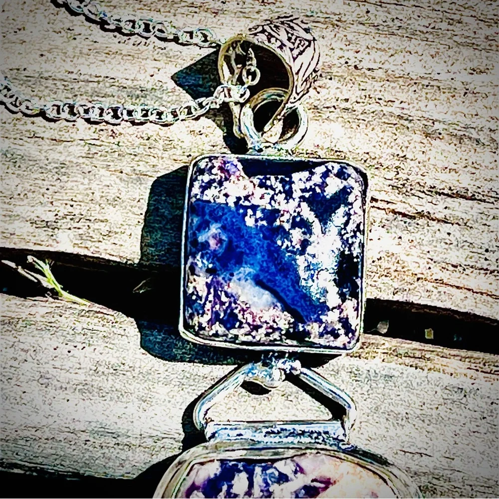 New Handmade Artisan Amethyst Dendritic Agate 925 Sterling Silver Mined Necklace